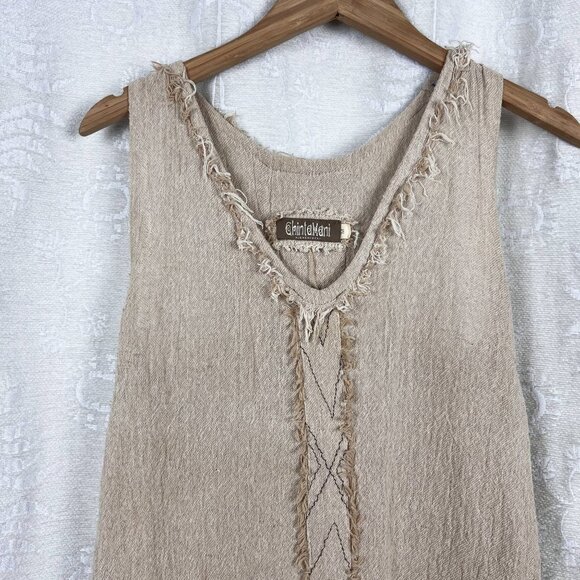 Chintamani Alchemistry frayed embroidered cotton blend sleeveless racerback top - Picture 3 of 8